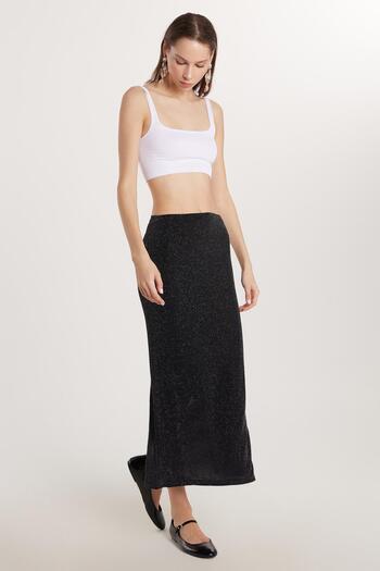 Tudors Women's Slim Fit Silvery Plain Black Skirt