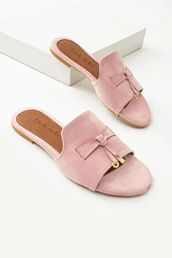 diclepolat Women's Suede Flat Sole Daily Slippers Wolya Powder