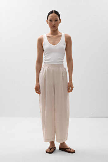 Oysho % 100 keten balloon crop pantolon