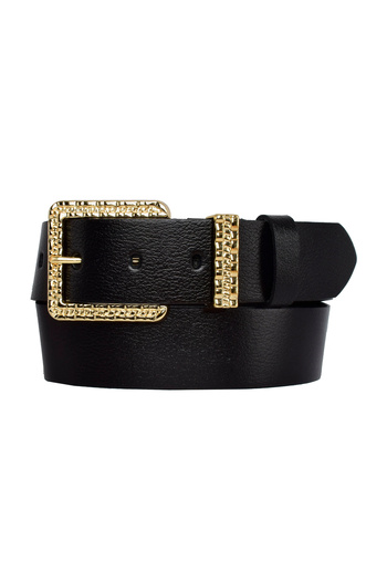 GoDeri Women's Black Belt - 100% Genuine Leather, Gold Set, Buckle, 4 Cm - Jeans and Sports Belt = an-byn-62.gold.set