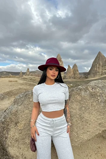 Siner Fashion Set de pantaloni crop gri cu croi larg pentru damă