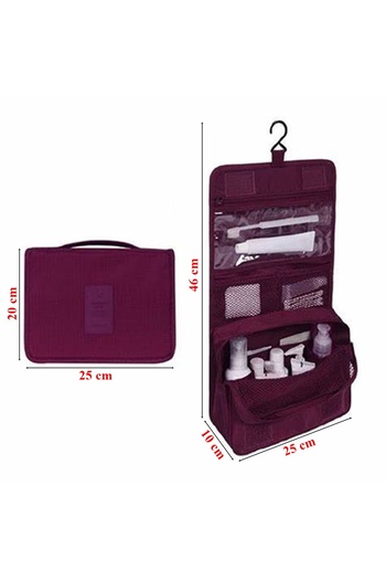 Ecoform Waterproof Organizer Hanging Travel Cosmetic Makeup Bag Burgundy (Open 25X46 Cm, Closed 25X20 cm)