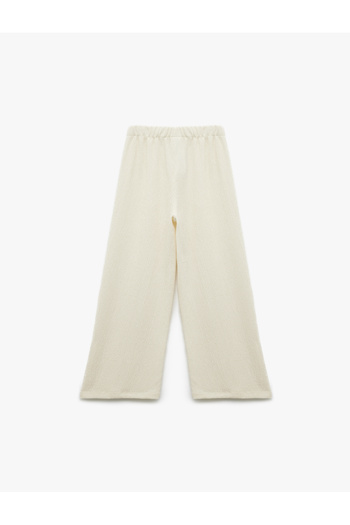 Koton Elastic Waist Viscose Blended Textured Wide Leg Trousers