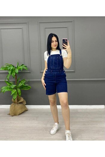 TugsatTasarTekstil Salopetă de zăpadă albastru închis pentru femei Pantaloni scurți Blugi Salopete Lycra Gardener