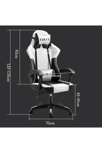 1st Comfortable Gaming Chair - Adjustable with Footrest - White/Black