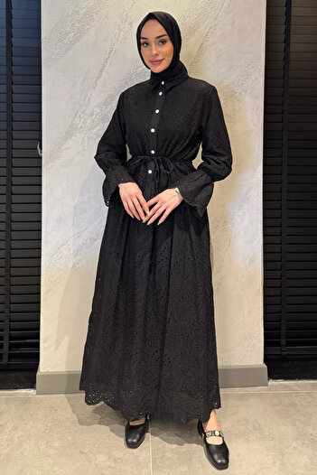 julude Black Women's Scalloped Waist Tunic Skirt Hijab Double Set