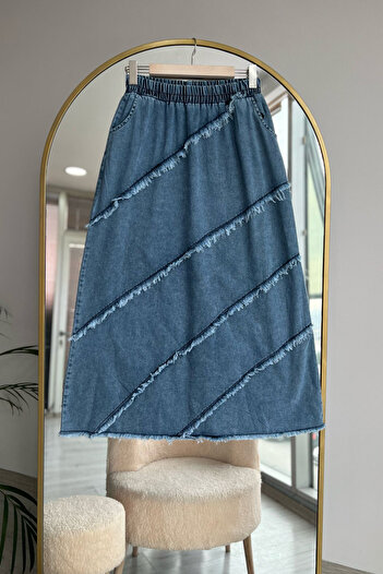 Kirazca Butik Fusta de damă din denim cu buzunar dublu