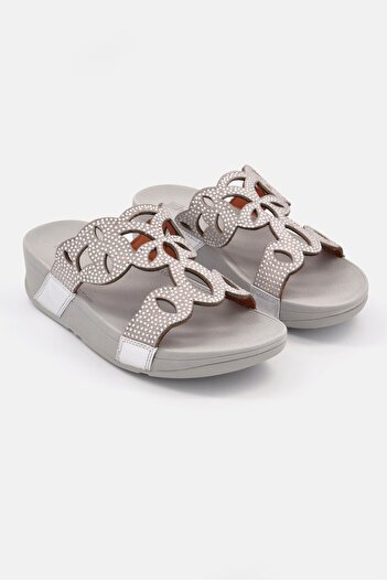 Fitflop Women Slip On Glitter Wedge Heel Sandals, Silver