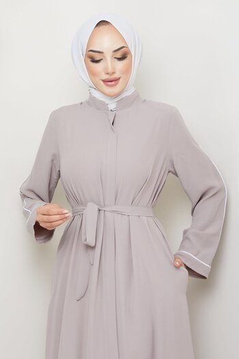 hafsamina Belted Hidden Placket Abaya Mink HM2178