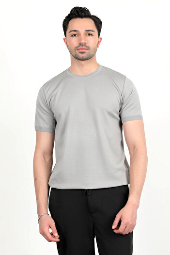 JB John Borners Ανδρικό μπλουζάκι με κοντό μανίκι Basic Knitwear Γκρι - 2501