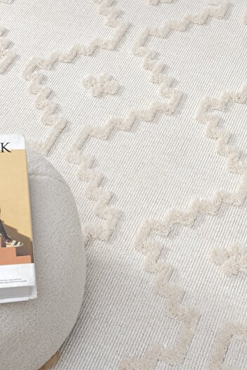 Eliz Home Krem Renk Modern Dokuma Halı Yolluk Antre Oturma Odası Salon Mutfak Halısı