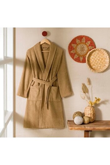 Taç Bathrobe with shawl collar made of cotton, size S/M, Tac Brown (Taba)