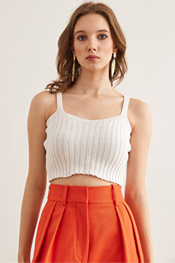 Olalook Women's White Top Cardigan Inside Bustier Cotton Content Suit Hrk- 19000345
