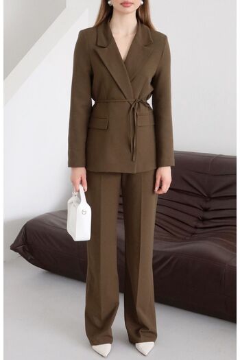 MYGİYİMİSTANBUL Waist-Tied Blazer Jacket Trousers Set