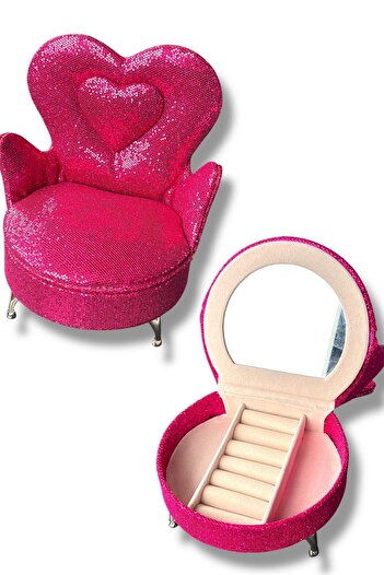 TAKIŞTIR Glitter Detailed Jewelry Box with Pink Color Sofa Figure