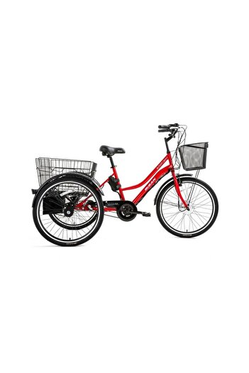 Bisan e-PORTER ÜÇ TEKERLİ ELEKTRİKLİ BİSİKLET 44CM V 24 JANT 3 VİTES BAYRAK KIRMIZI BEYAZ