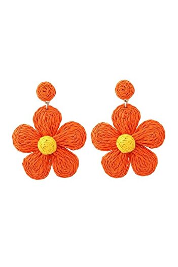 mos&more Orange Daisy Summer Fashion Raffia Lightweight Women's Earrings