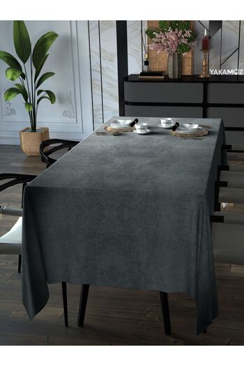 Yakamoz SILVER GRAY VELVET TEXTURED TABLE COVER LEATHERLESS VELVET TOUCH SERIES