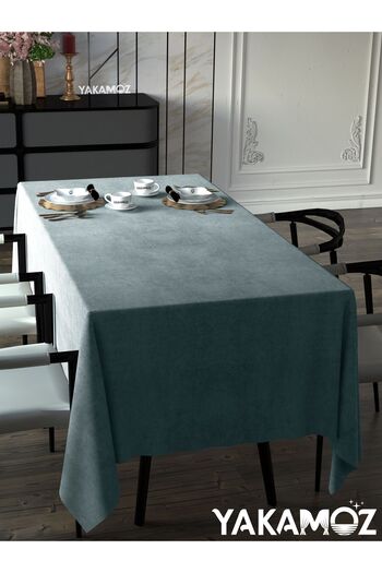 Yakamoz LIGHT GRAY VELVET TEXTURED TABLE COVER LEATHERLESS VELVET TOUCH SERIES