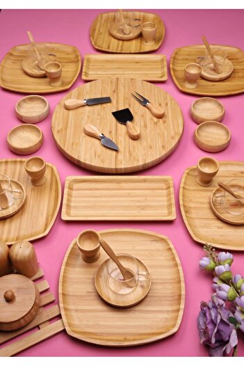 Atbyhome Bambu Vista 47 Piece Natural Bamboo Breakfast Set for 6 People - Breakfast Set Presentation Set