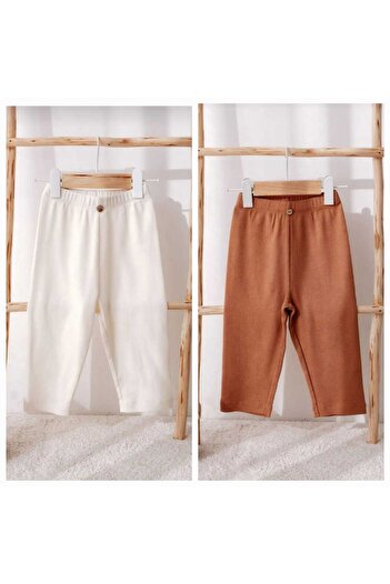 Nimini Kids Seasonal Brown Cream Corded Fabric 2-Piece Baby Leggings (0-36 Months)