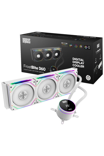 DRAGOS مبرد سائل FrostBite 360 ​​Intel-AMD 360MM ARGB باللون الأبيض مع مؤشر للحرارة