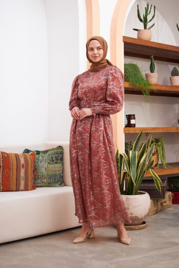 Nissra Ankanoor Balloon Sleeve Glittery Chiffon Dress Anka 251518