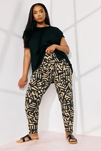 Stil Diva Large Size Skinny Leg Elastic Waist Patterned Slim Trousers 310135