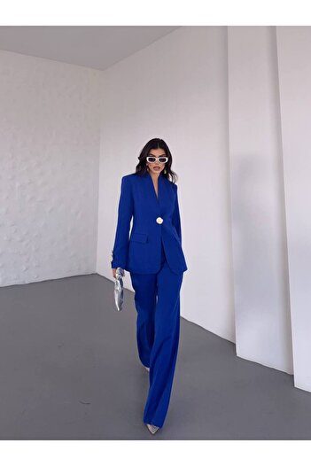 NILOO Women's Single Big Button Blazer Jacket Pantalon Set