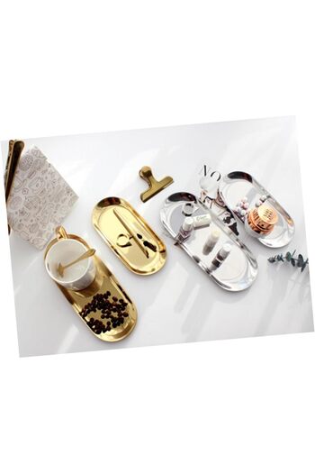 farklı evim 1 Silver 1 Gold Large (30 cm X 12 cm) Boat Oval Stainless Steel Snack Bowl Dessert Jewelry Cosmetic Dish