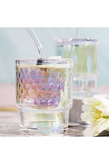 PUFO Rainbow Bubble glass travel mug for coffee or tea, 350 ml, transparent