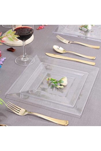 Evinizin Yardımcısı Presentation # Party Plate # Party Supplies # Party Presentation #   Transparent Plastic Square Plate 22X22 cm 6 Pieces