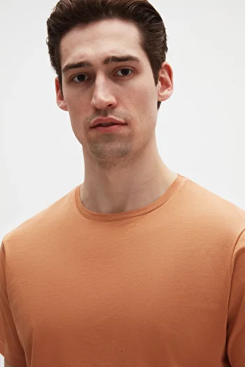 D'S Damat Ds Damat Slim Fit Cinnamon Crew Neck 100% βαμβακερό αναπνεύσιμο μπλουζάκι