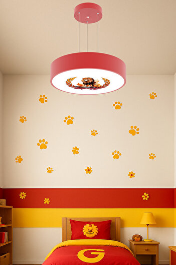 Hegza Lighting Drum 40cm Sarı Kırmızı Aslan Taraftar Ledli Modern Sarkıt Avize ( 4000K Doğal Beyaz Işık )