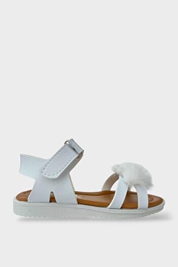 Liger White Plush Bow Sandals for Girl - Velcro