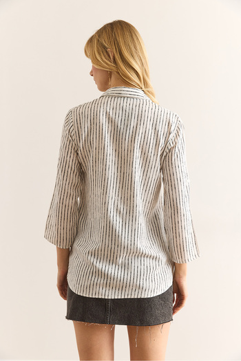 Olalook Women's Black Cut Striped Flowy Viscose Shirt Gml-19001342