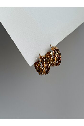 Owentis Çelik Rose Gold Pullu Desen İkili Halka Grime Küpe -kararma yapmaz-