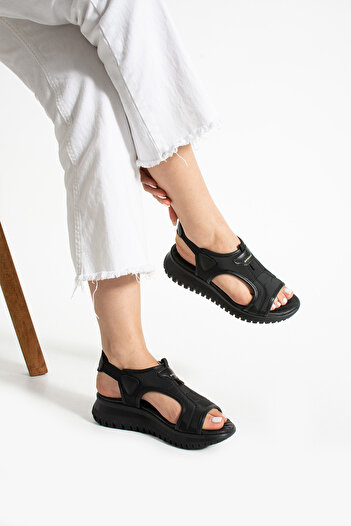 Getcho Solear Women's Orthopedic Black Sandals Closed Top Thick Sole Comfortable Sports Model for Daily Walking