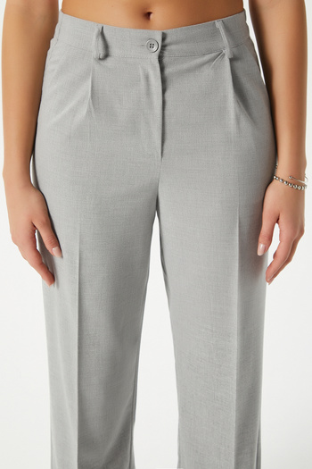 Ritnice Women's City Elastic Waist Poly Viscose Light Gray Woven Trousers