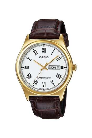 Casio Men's Leather Analog Watch MTP-V006GL-7B - 38 mm - Brown