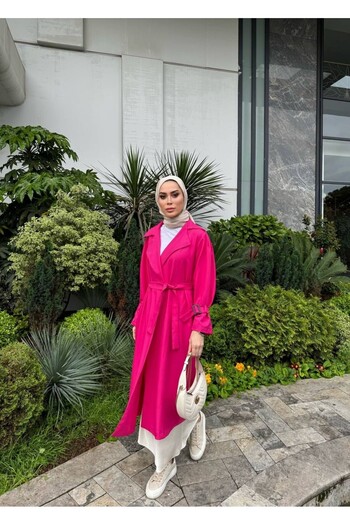 TANISA Deluna Belt Detail Long Trench Coat Tns-4389