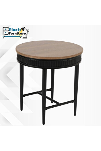 PixelsFurniture Pixel Furniture Sturdy Round Side Coffee Table with Wood Top and Metal Base