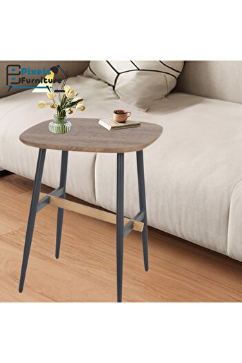 PixelsFurniture Pixel Furniture Sturdy Square Side Coffee Table with Wood Top and Metal Base