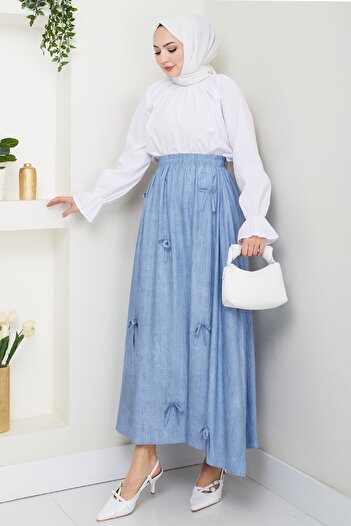 InStyle Fusta albastră cu detaliu fundă și talie elastică