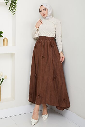 InStyle Bitter Brown Skirt with Bow Detail and Elastic Waist