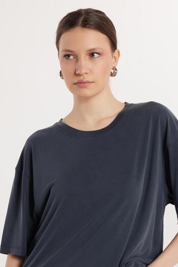 Tudors Women's Modal Fabric Regular Fit Short Sleeve Crew Neck Anthracite T-Shirt