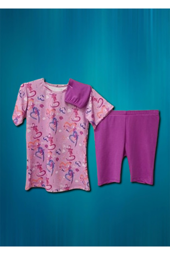 Elayza Heart Patterned Girls' Swimsuit Set of Three