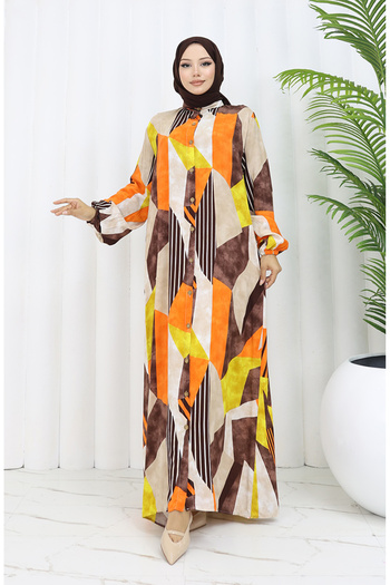 sefamerve Viscose Fabric Buttoned Dress 0051-02 Orange Brown