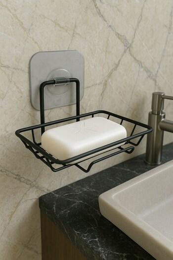Sas Haus Stainless Steel Matte Black Adhesive Solid Soap Dish - Wall Mounted, Multi-Purpose Organizer