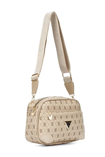 Newish Women's Mink Vegan Leather Patterned Crossbody Shoulder Bag (Monogram Farme)